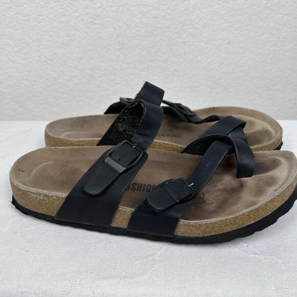 Cushionaire Luna Womens Size 7 M Cork Footbed Black Flat Sandal Boho beachy - Picture 4 of 8